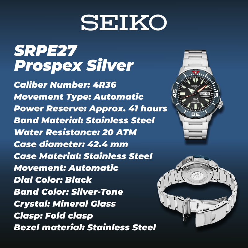Seiko SRPE27 Prospex Silver-Tone 42.4mm Stainless Steel Men's Watch