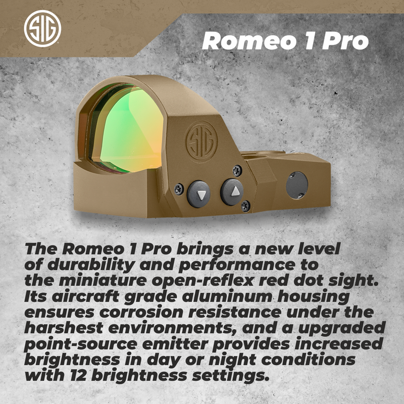 Sig Sauer SOR1P103 FDE Romeo1Pro 6 MOA Steel Shroud 1x30mm Red Dot Reflex Sight
