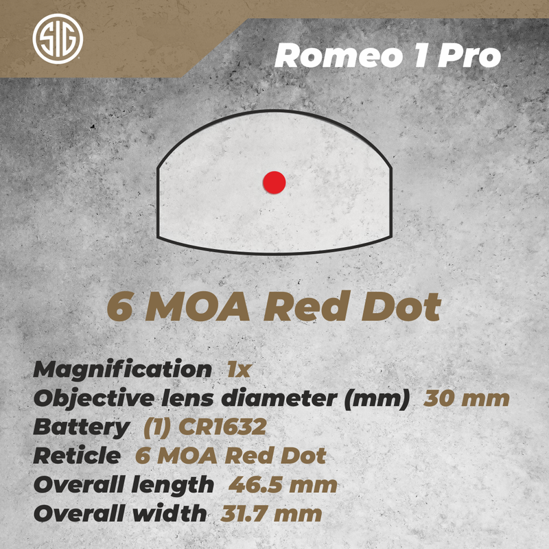 Sig Sauer SOR1P103 FDE Romeo1Pro 6 MOA Steel Shroud 1x30mm Red Dot Reflex Sight