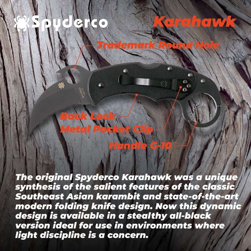 Spyderco Karahawk Specialty Folding Knife with 2.29" VG-10 Steel Black Blade and Black Premium G-10 Handle - PlainEdge - C170GBBKP