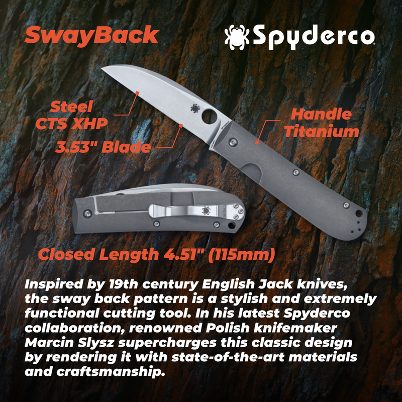 Spyderco SwayBack Stonewashed PlainEdge with 3.53" CTS XHP Stainless Steel with Durable Titanium Handle Premium Folding Knife