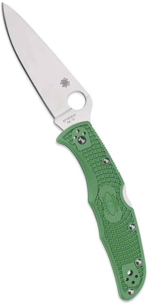Spyderco Endura 4 Lightweight Flat Ground 3.8" Plain Edge Folding Pocket Knife, Green (C10FPGR)