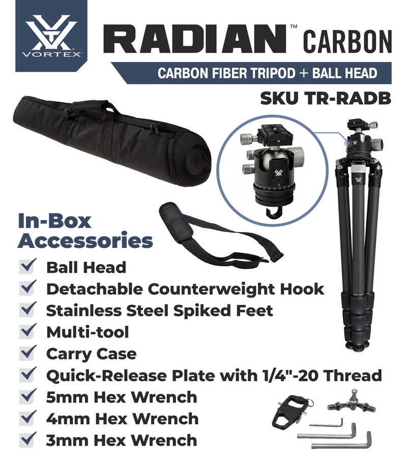 Vortex Optics Radian Carbon Fiber Tripod Kit with Ball Head with Free Hat Bundle