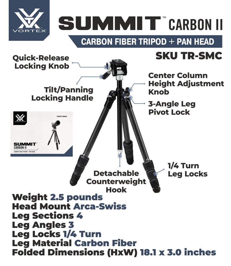 Vortex Optics Summit Carbon II Tripod Kit with Free Hat Bundle