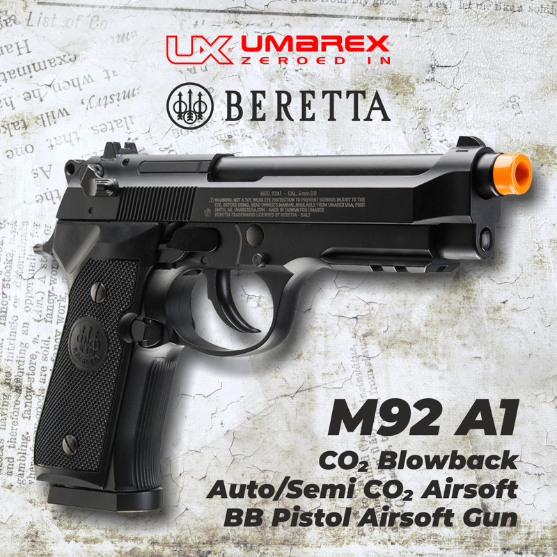 Umarex Beretta M92 A1 CO2 Blowback Auto/Semi CO2 6mm Airsoft Pistol with Included Extra Extended 42rd Mag and CO2 12 Gram (5 Pack) and Pack of 1000ct BBs Bundle