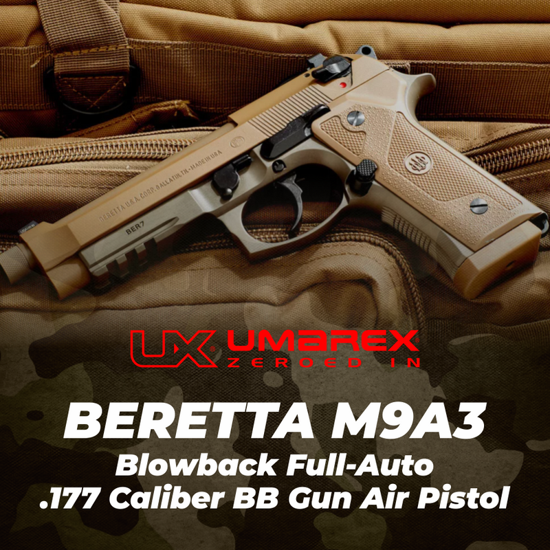 Umarex Beretta M9A3 Full Auto CO2 .177 Cal Blowback Air Pistol with 5x12 CO2 Tanks and Pack of 1500ct BBs Bundle