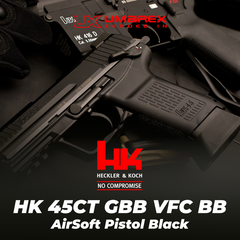 Umarex Elite Force H&K 45CT GBB(VFC) Airsoft Pistol Green Gas BB Air Soft Gun with Elite Force Airsoft Green Gas Can and Extra Mag and Wearable4U Pack of 1000 6mm 0.20g BBs Bundle (Black)