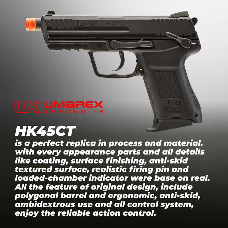 Umarex Elite Force H&K 45CT GBB(VFC) Airsoft Pistol Green Gas BB Air Soft Gun with Elite Force Airsoft Green Gas Can and Extra Mag and Wearable4U Pack of 1000 6mm 0.20g BBs Bundle (Black)