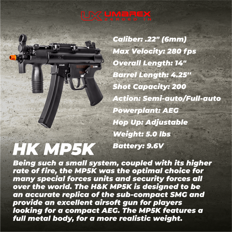 Umarex HK Heckler & Koch MP5K BB Airsoft Rifle AEG Electric Black