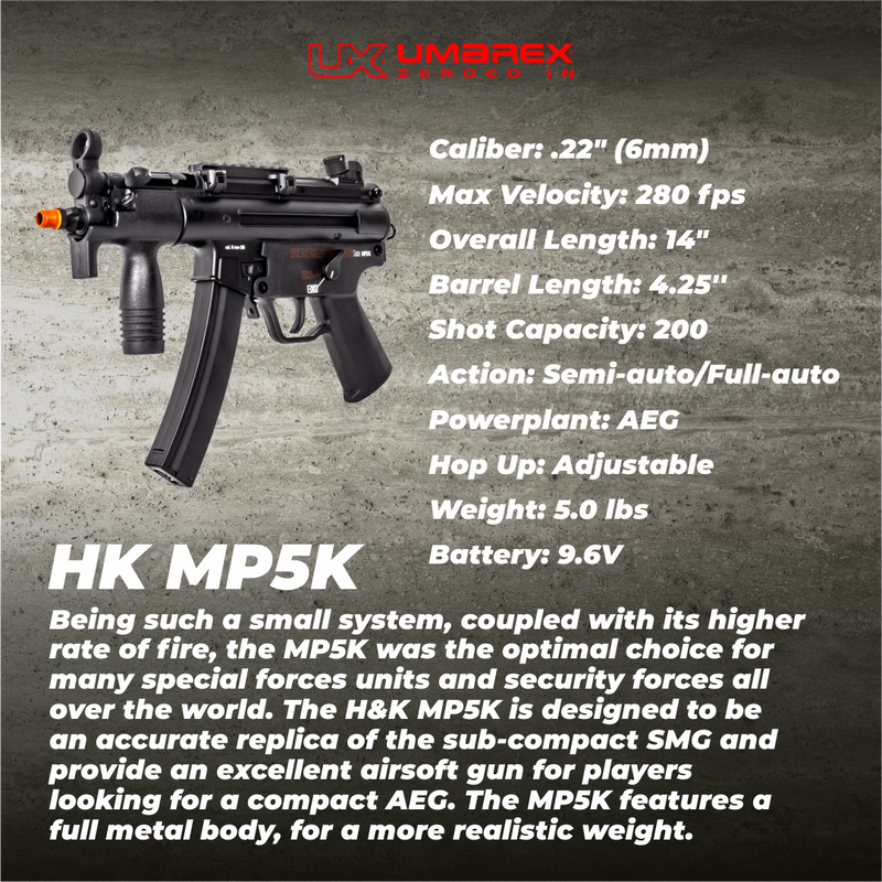 Umarex Heckler & Koch HK MP5K Airsoft Rifle Black, Multi with Wearable4U Bundle
