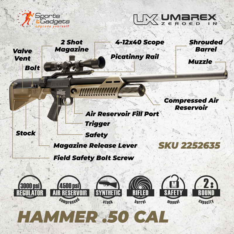 Umarex Hammer .50 Caliber PCP Pellet Hunting Gun Air Rifle