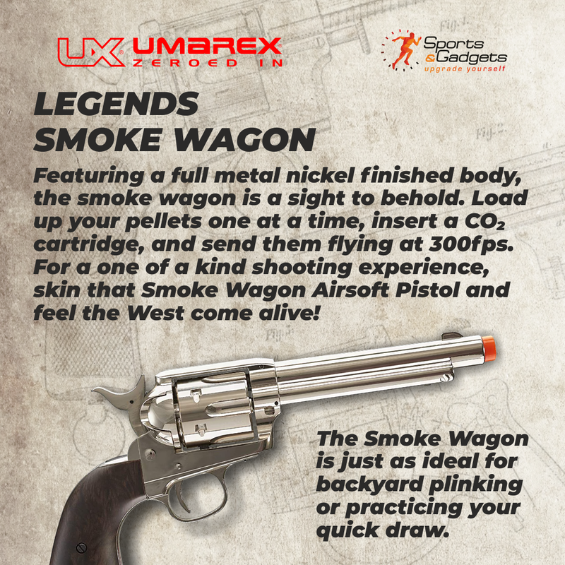 Umarex Legends Smoke Wagon CO2 Airsoft Pistol Revolver, Nickel