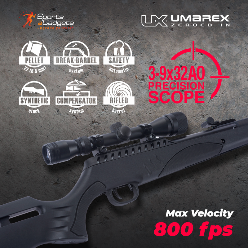 Umarex Ruger Targis Hunter Max .22 Caliber Pellet Air Rifle Combo (3-9x32 Scope), Black