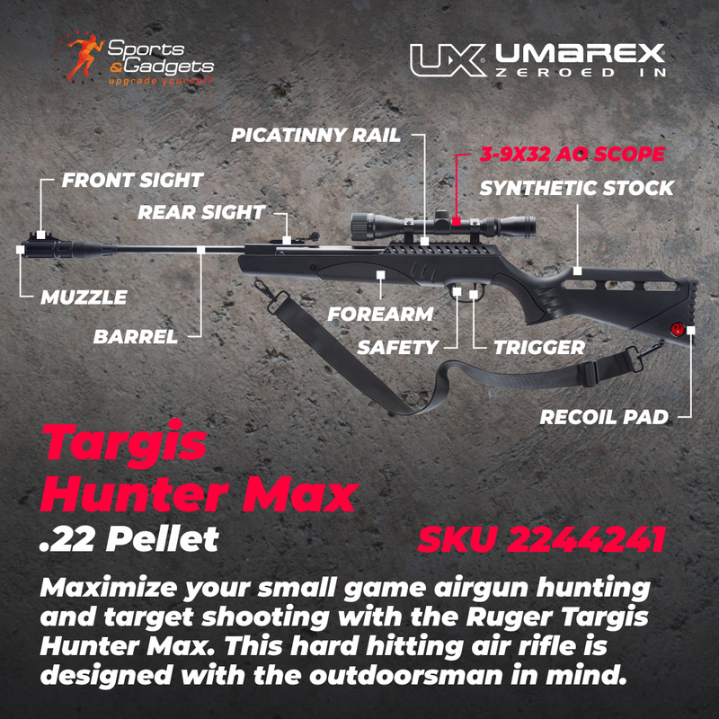Rugеr Targis Hunter Max .22 Combo (3-9x32 Scope) Gas Piston Break Barrel AirRifle AirGun with Wearable4U 250x Pellets and 100x Targets Bundle