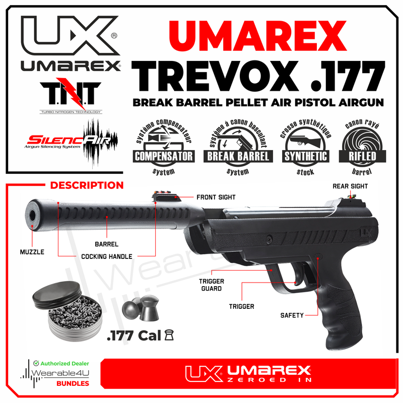 Umarex Trevox Break Barrel .177 Caliber Pellet Gun Air Pistol with Wearable4U Bundle