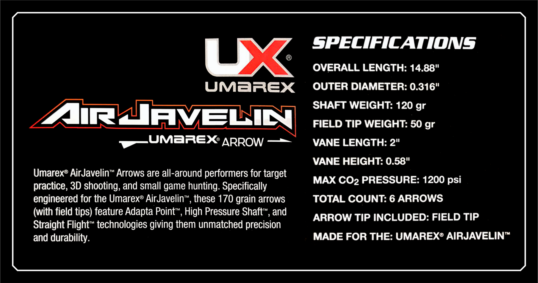 Flèches UMAREX Airjavelin avec field tip lot de 6 - Plombs pour air Flèches UMAREX Airjavelin avec field tip lot de 6 - Plombs pour air