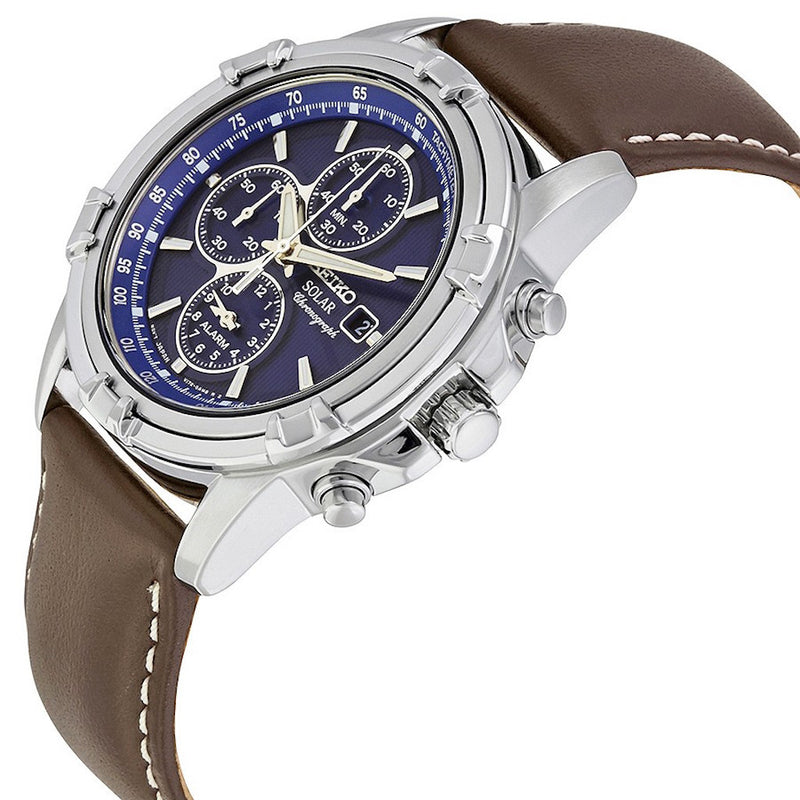 Seiko Core Solar Chronograph Quartz Stainless Steel and Leather Dress Men's Watch SSC455