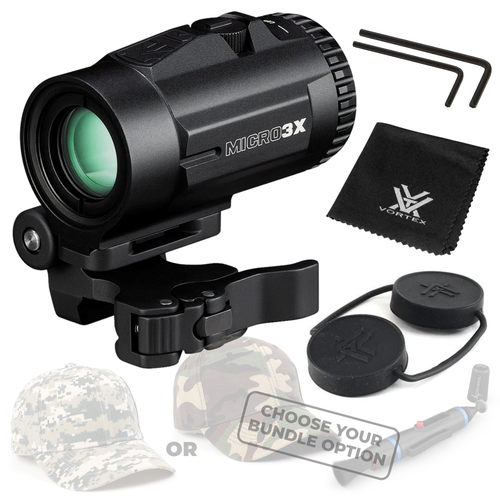 Vortex Optics Micro3X Red Dot Sight Magnifier with Quick-Release Mount with Free Hat and Wearable4U Bundle