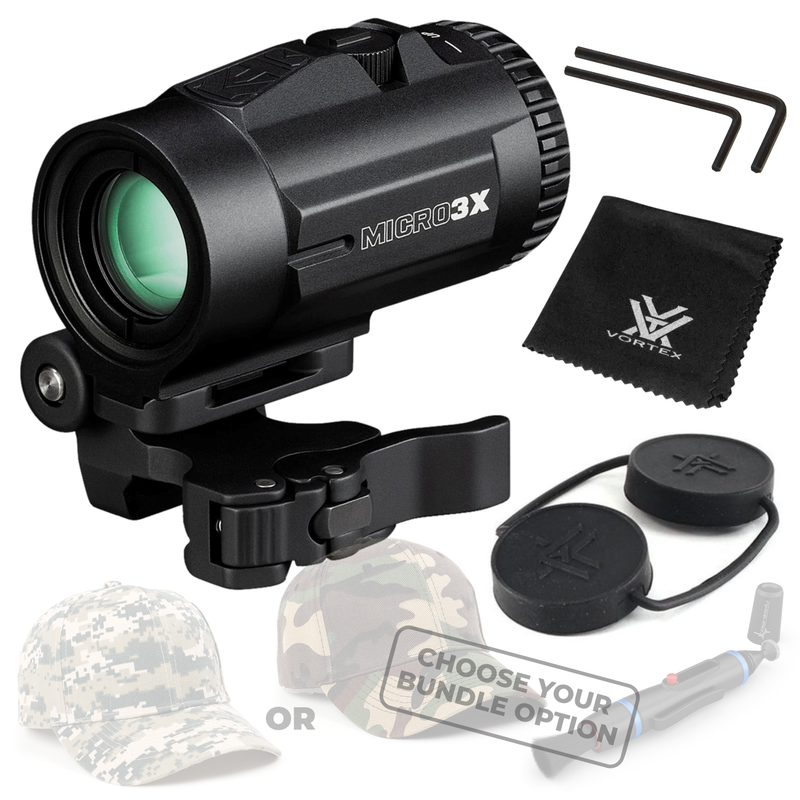 Vortex Optics Micro3X Red Dot Sight Magnifier with Quick-Release Mount with Free Hat and Wearable4U Bundle