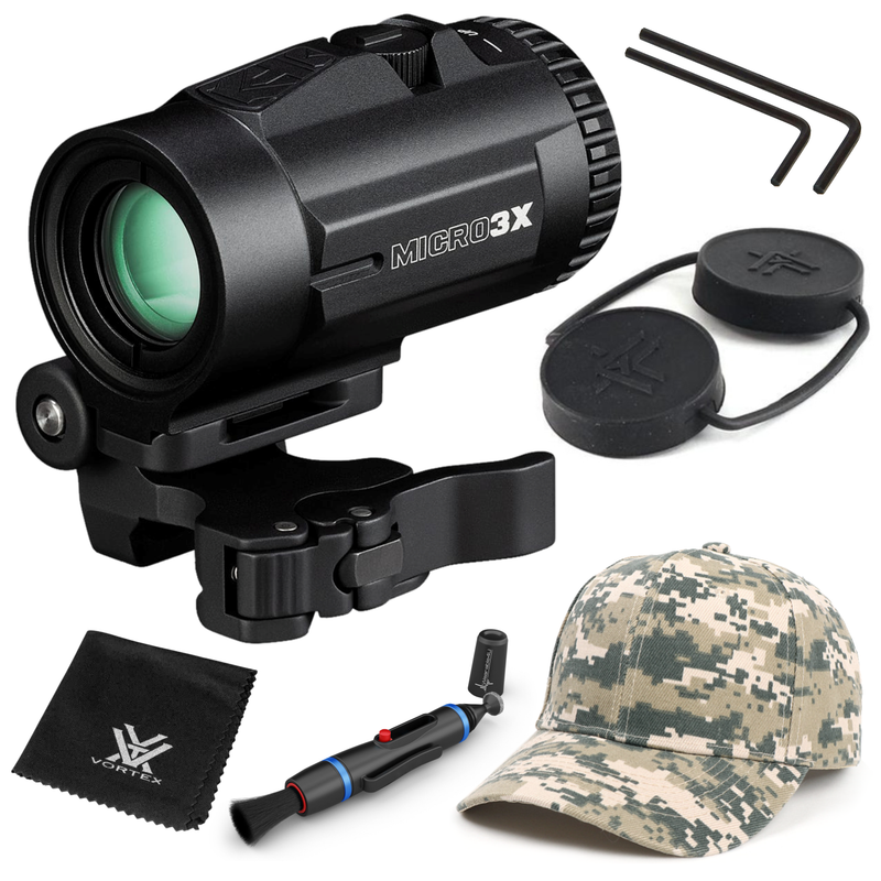 Vortex Optics Micro3X Red Dot Sight Magnifier with Quick-Release Mount with Free Hat and Wearable4U Bundle