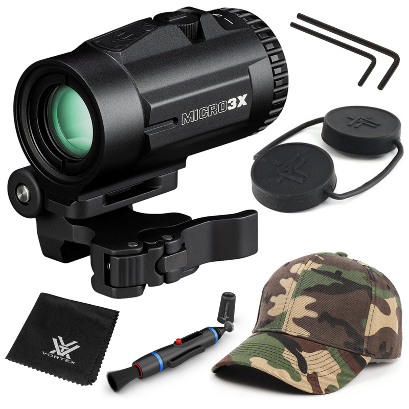 Vortex Optics Micro3X Red Dot Sight Magnifier with Quick-Release Mount with Free Hat and Wearable4U Bundle