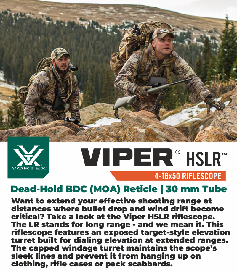 Vortex Optics Viper HSLR 4-16x50 Riflescope Dead-Hold BDC (MOA) Reticle with Pro 30mm High Rings (1.18in) and Free Hat Bundle