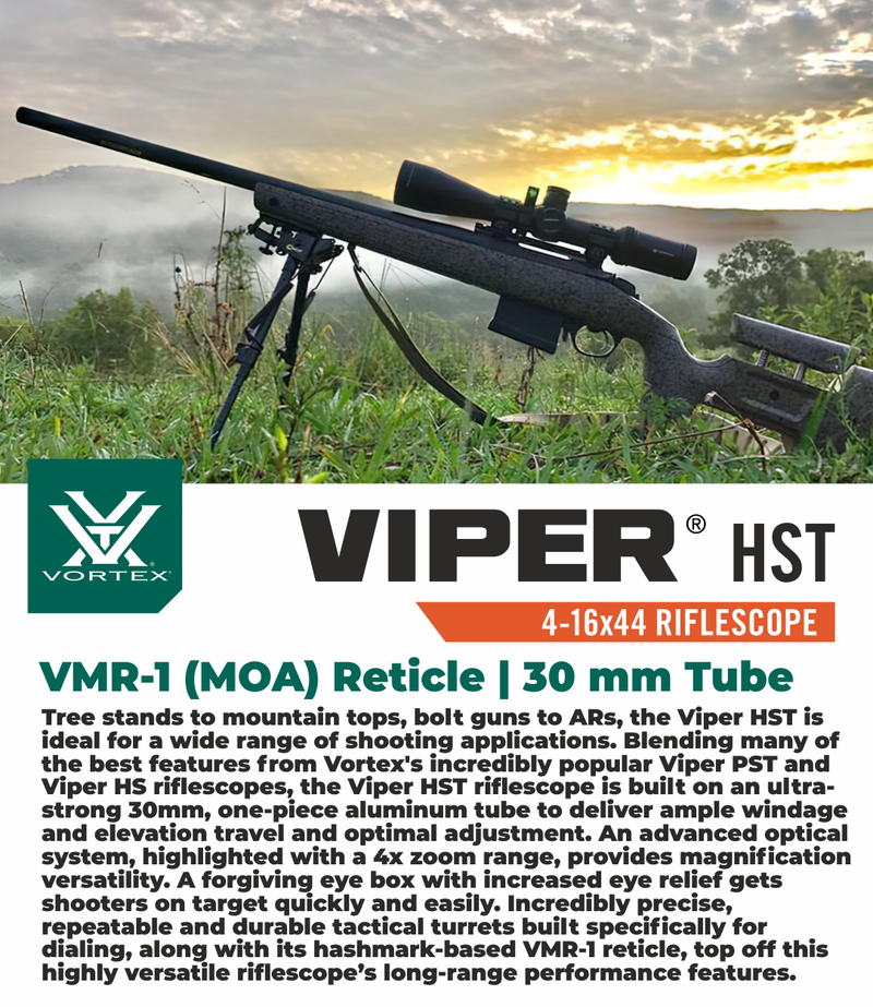 Vortex Optics Viper HST 4-16x44 VMR-1 MOA, 30 mm Tube Riflescope with Wearable4U Bundle