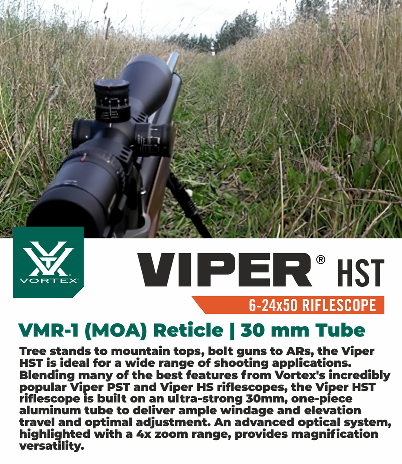 Vortex Optics Viper HST 6-24x50 VMR-1 (MOA) Reticle, 30 mm Tube SFP Riflescope with Wearable4U Bundle