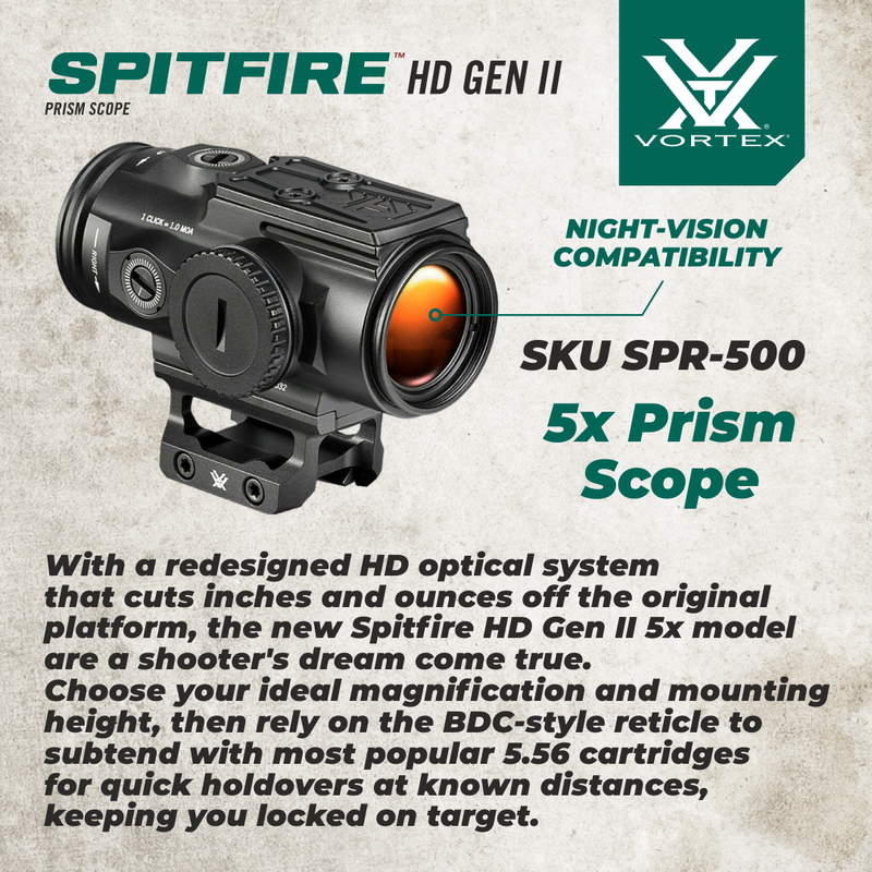 Vortex Optics Spitfire HD Gen II 5X Prism Scope BDC4 Reticle with Wearable4U Bundle