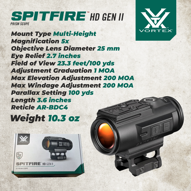 Vortex Optics Spitfire HD Gen II 5X Prism Scope BDC4 Reticle with Wearable4U Bundle