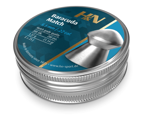 Hatsan H&N Baracuda Match Domed Airgun Pellets, Powerful and Super Accurate for Hunting, .22 Caliber, 21.14 Grains (200 Count)