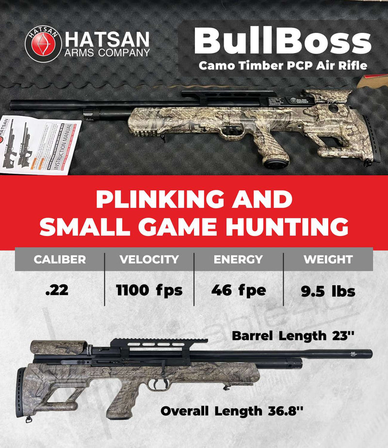 Hatsan BullBoss (Camo Timber) QE .22 Caliber PCP (pre-charged pneumatic) Side-lever Air Rifle with included Bundle
