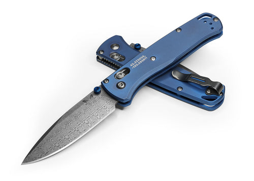 Benchmade Bugout Limited Edition Blue Titanium Ladder 3.2" Damasteel Blade 535-2204 Pocket Knife