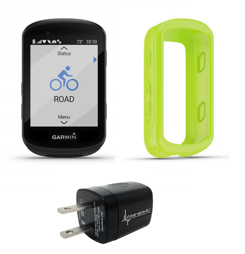 Garmin Edge 530 GPS Cycling Computer with Included Original Garmin Silicone Case and Wearable4U Wall Charging Adapter Bundle