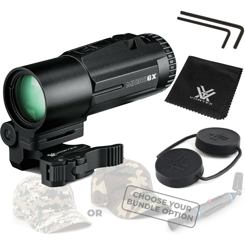 Vortex Optics Micro6X Magnifier with Quick-Release Flip Mount with Free Hat and Wearable4U Bundle