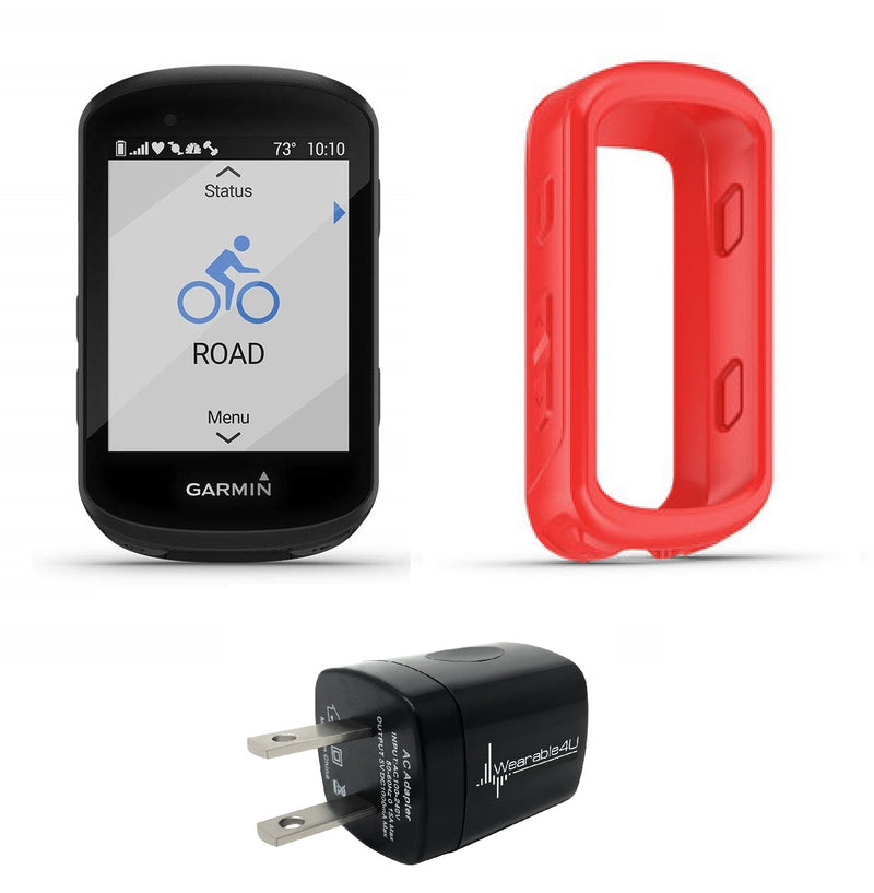 Garmin Edge 530 GPS Cycling Computer with Included Original Garmin Silicone Case and Wearable4U Wall Charging Adapter Bundle