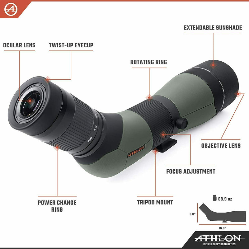 Athlon Optics Argos 20-60×85 HD- 45 Degree Spotting Scope with included Wearable4U Lens Cleaning Pen and Lens Cleaning Cloth Bundle