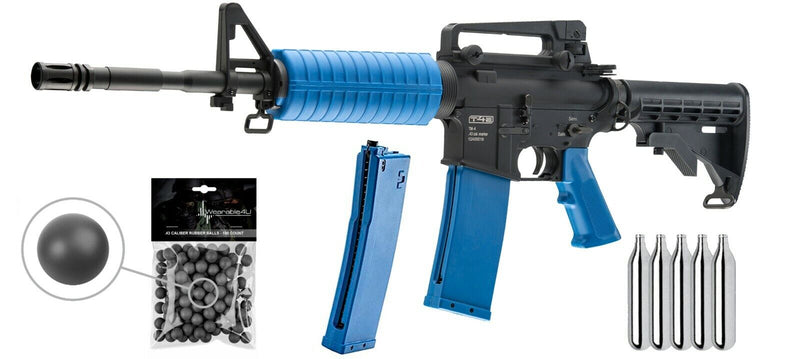 Umarex T4E .43 Cal Training Paintball Rifle Paintball Marker with Pack of 100 .43 Cal Balls and 5x12gr CO2 Tank  and Spare Magazine Bundle (Blue/Black)