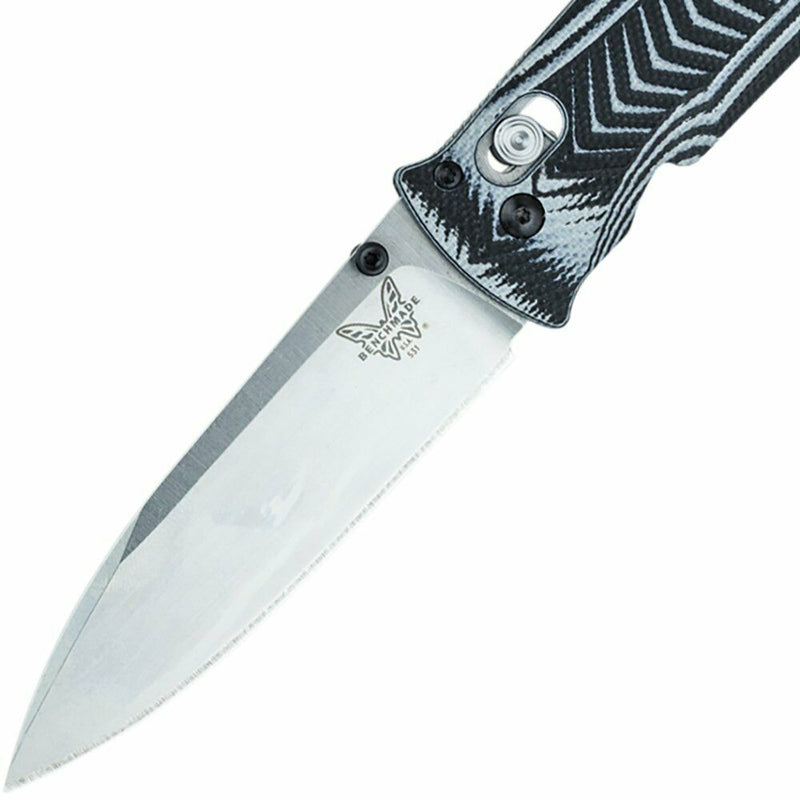 Benchmade 531 Knife, Drop-Point Plain Edge/Satin Finish w/ Black & White Handle