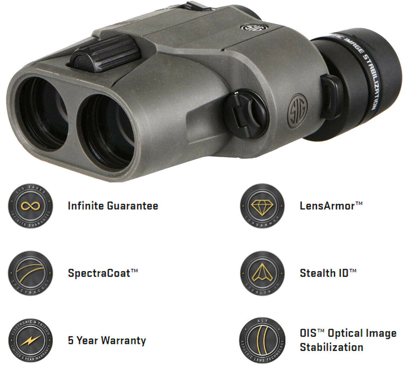 Sig Sauer Zulu6 10x30mm, Schmidt-Pechan, Image Stabilized, Graphite Binocular with Hat