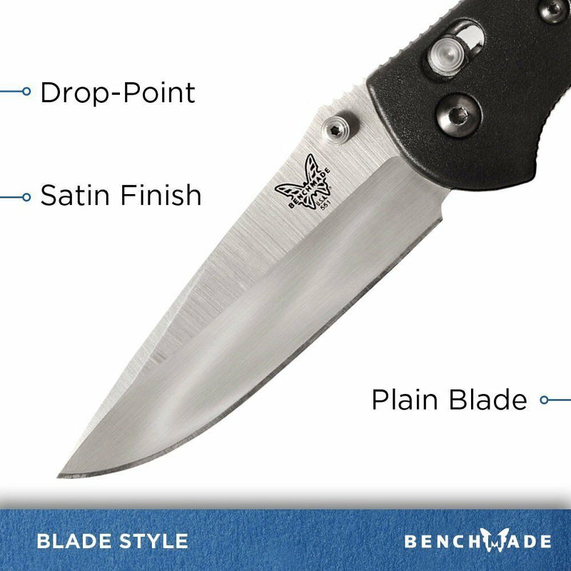 Benchmade 551 Griptilian Plain Drop-Point Satin Finish Knife Black Nylon Handle