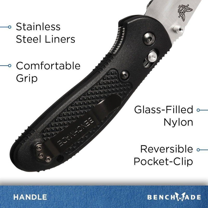 Benchmade 551 Griptilian Plain Drop-Point Satin Finish Knife Black Nylon Handle