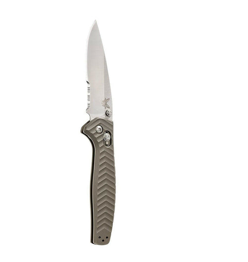 Benchmade Anthem 781S Knife, Serrated Edge Drop-Point Patterned Bronze Handle