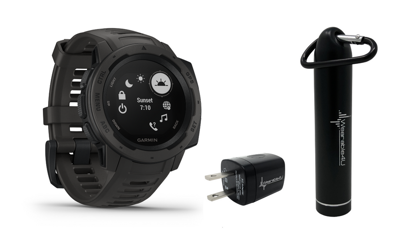 Garmin Instinct, Rugged Outdoor Watch with GPS, Features GLONASS and Galileo, Heart Rate Monitoring W Wearable4U Power