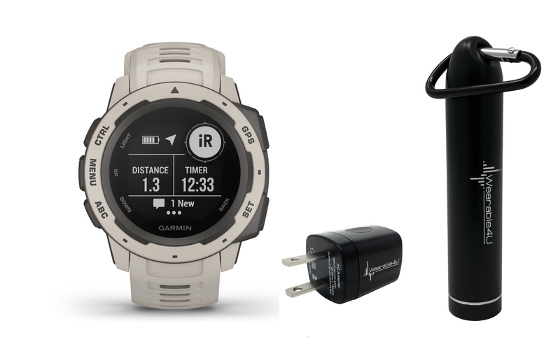 Garmin Instinct, Rugged Outdoor Watch with GPS, Features GLONASS and Galileo, Heart Rate Monitoring W Wearable4U Power