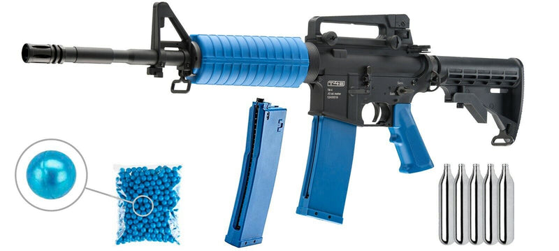 Umarex T4E .43 Cal Training Paintball Rifle Paintball Marker with of 100 .43 Cal Blue Paintballs and 5x12gr CO2 Tank and Spare Magazine Bundle (Blue/Black)