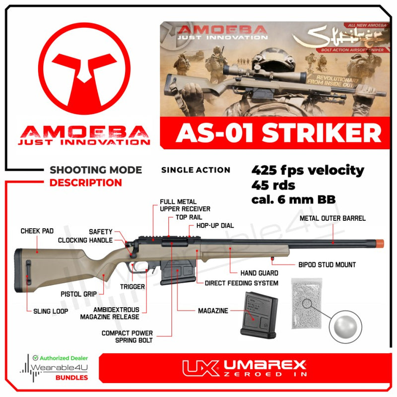 Umarex Elite Force Amoeba AS-01 Striker Gen2 BB Sniper Airsoft Rifle (DEB) with Werarable4U Bundle