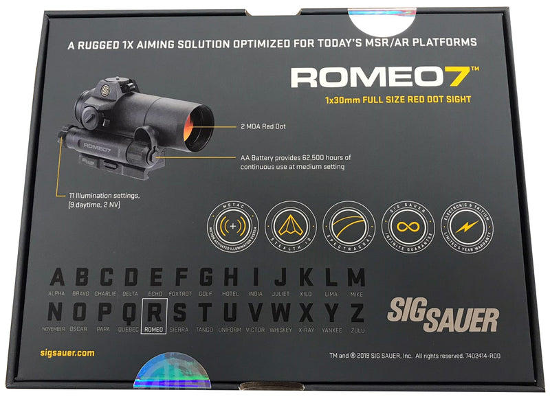 Sig Sauer Romeo7 1X30mm Full Size 2 MOA Red Dot Black Sight