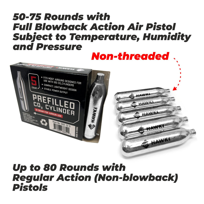 Hawki CO2 12 Gram Cartridges for use with Air Guns, BB Guns, Airsoft Pistols, Paintball Gun Accessories, 12g Airgun Airsoft CO2 Cylinder