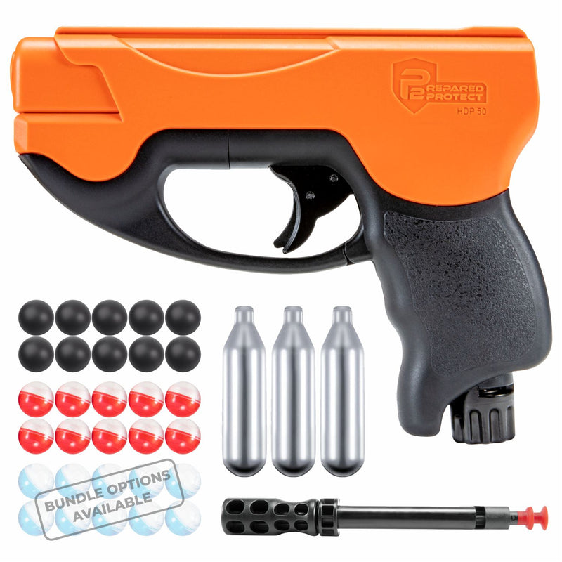 Umarex T4E by P2P HDP Compact .50 Caliber CO2 Pepper Round Pistol (2292304) with Pepper Balls and Rubber Balls and 3x CO2 Tanks or Powder Balls Bundle